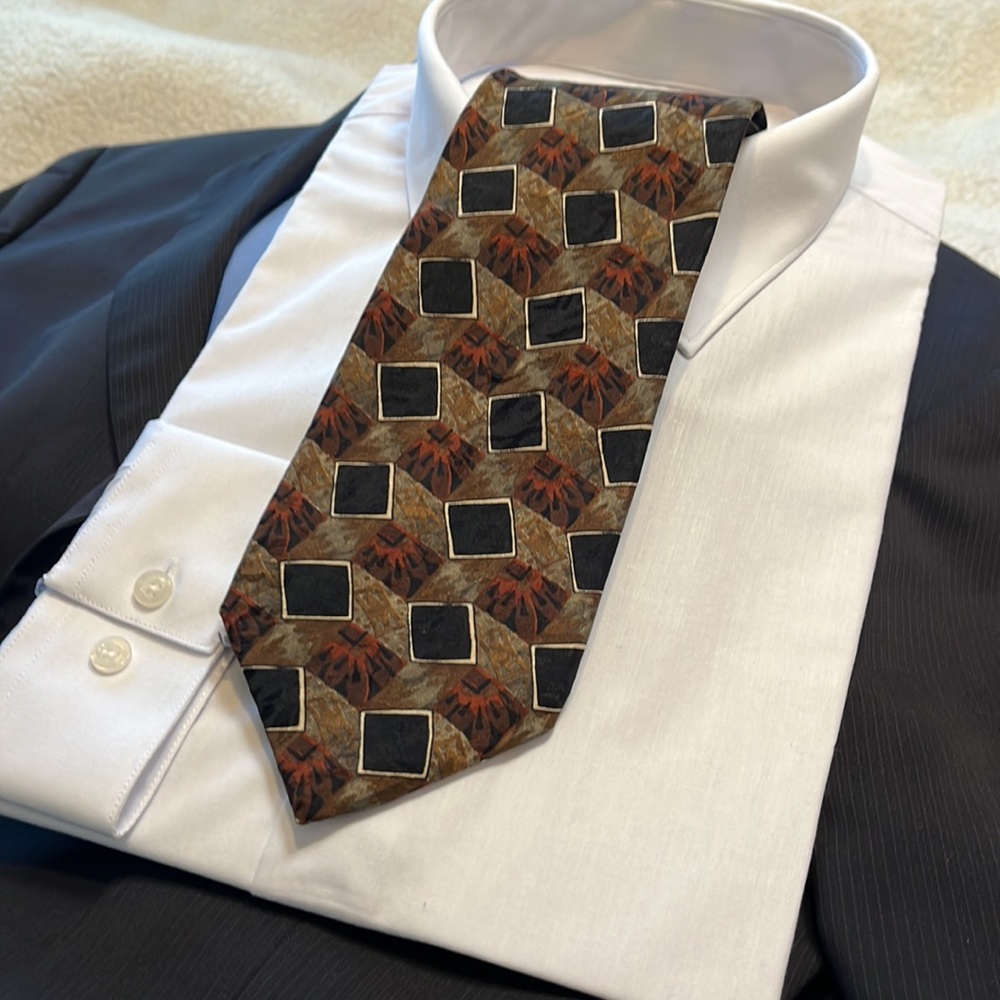 M/M Canali: Offset Squares design; Brown, Black, & Rust 100%silk Made in Italy